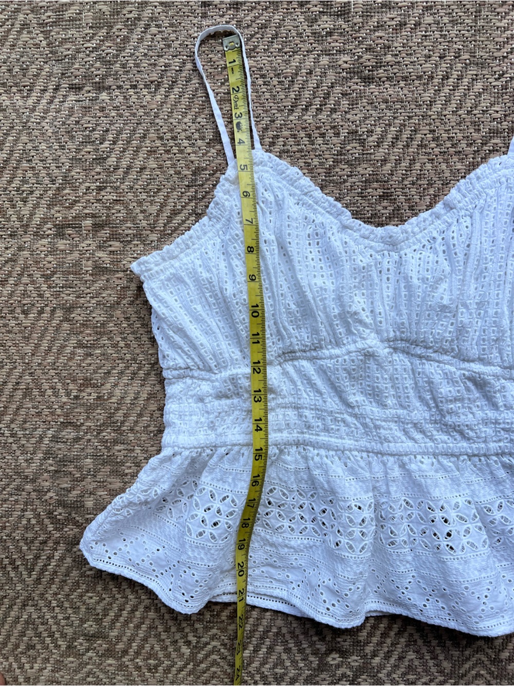 Boden White Eyelet Cotton Peplum Cami Top Womens 12 Embroidered Lined Boho - Picture 7 of 10
